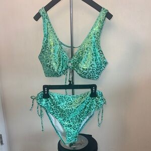 Green Leopard Print Bikini Set